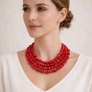 Vintage Coral Color Beaded Multi-Strand Necklace